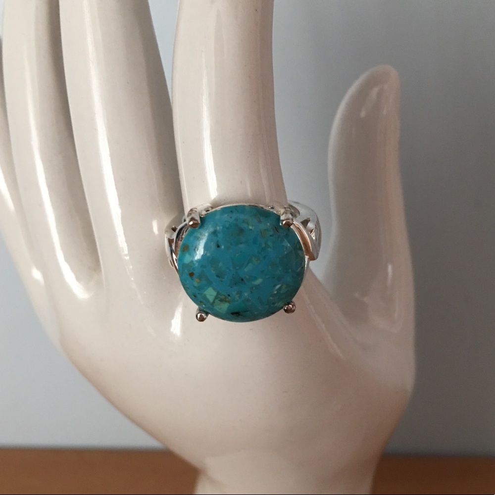 Silver Plated Turquoise Ring Size 5.75 - 6